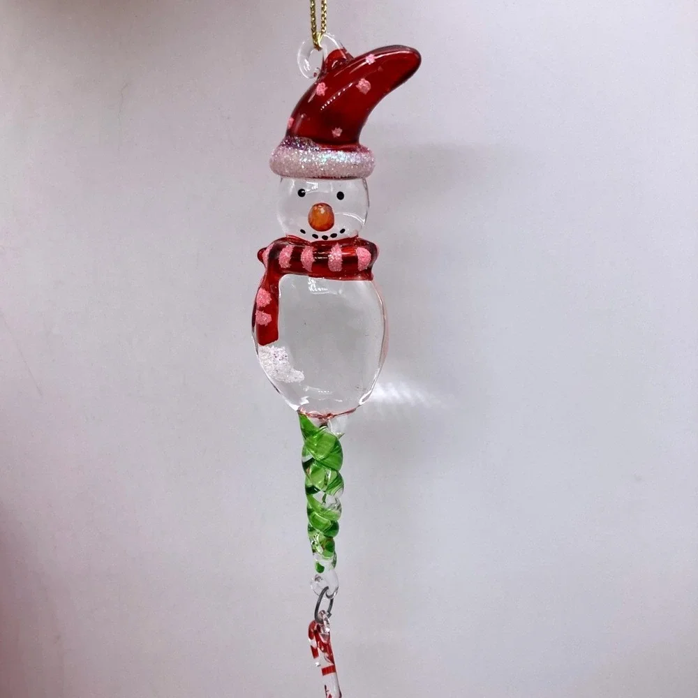 Set Of 3 Kirkland's Hand Blown Cheerful  Christmas Snowmen Ornaments New